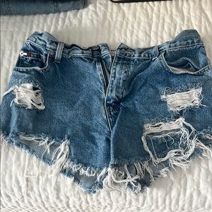 Tommy Hilfiger Blue Jean Shorts Distressed Frayed Cut-Off